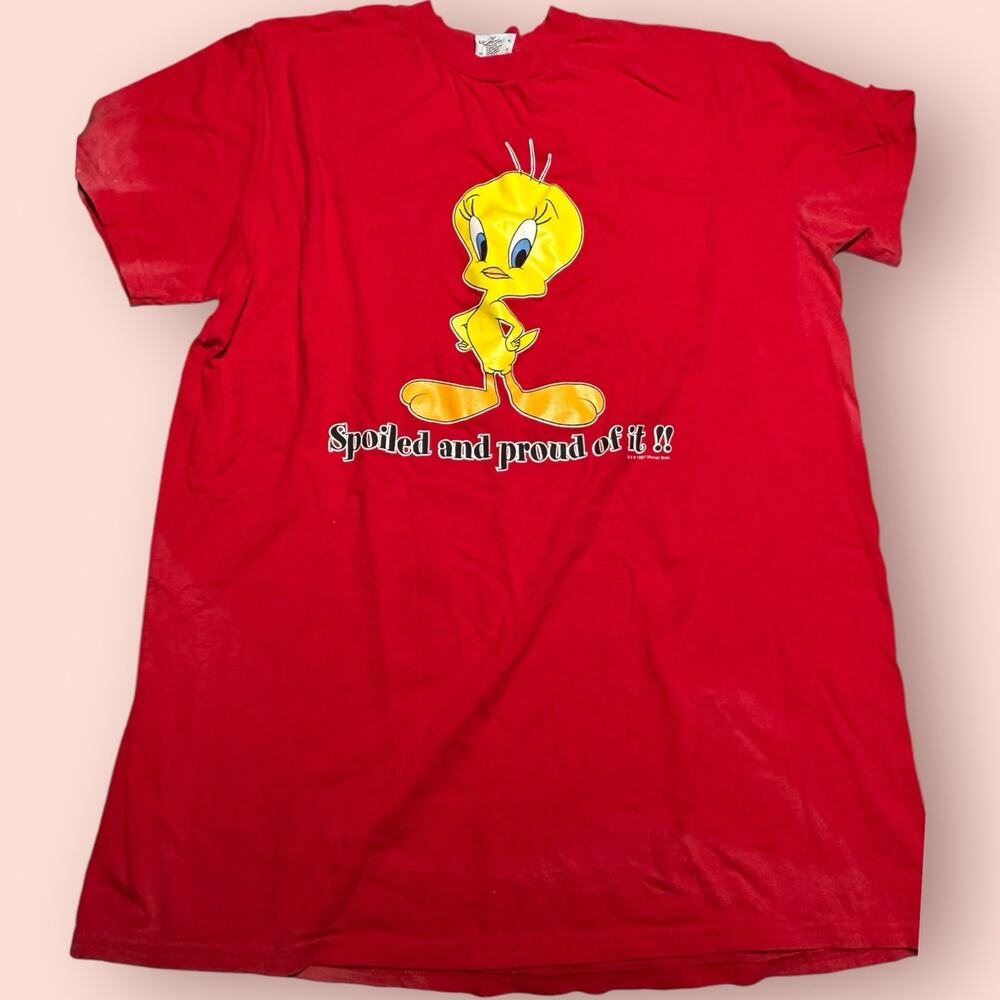 Vintage Tweety Bird 90s Oversized Red Graphic Tee XL XXL Spoiled Kidcore